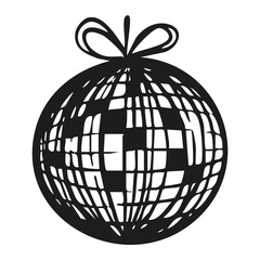 Hand drawn minimalist disco ball glass sparkling elements isolated sticker in whimsical monochrome retro vintage style.