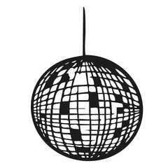 Hand drawn minimalist disco ball glass sparkling elements isolated sticker in whimsical monochrome retro vintage style.