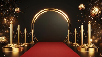 Elegant Golden Awards background with a luxurious red carpet at the center