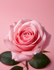 Fototapeta premium Generated image. Pink rose isolated on soft pink background. Delicate floral composition. 