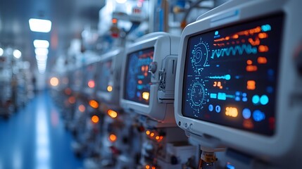 Naklejka premium Smart devices integrated with AI to monitor hospital equipment status and operations