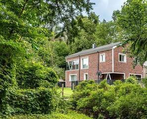 Modern luxury villa exterior in minimal scandinavian style, 3d render
