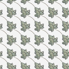 Seamless pattern with green leaves on white background.