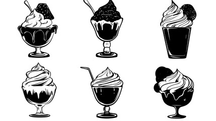 Collection of Fudge Brownie Sundae icons, Fudge Brownie Sundae illustration art, seamless pattern
