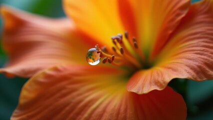 Close-Up of a Vibrant Flower Petal with a Single Water Drop


