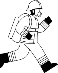 달리는 소방관 흑백