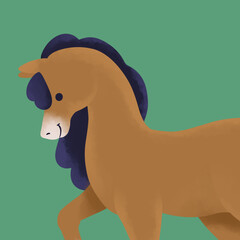 Elegant Cartoon Horse Illustration with Green Background