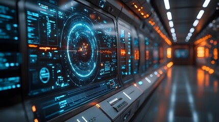 Obraz premium AI-enhanced diagnostic screens with holographic overlays in a futuristic hospital