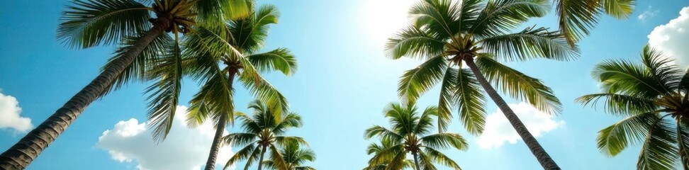 Palm trees stand tall with outstretched leaves towards the sky, nature, tree silhouettes