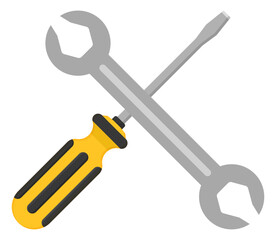 Wrench and screwdriver flat icon isolated on white background.