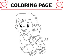 happy young boy lovingly his cyber dog coloring page for kids