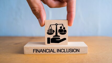 Hand holding balance scales a symbol of financial inclusion and equitable economic opportunities representing fairness transparency