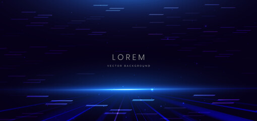 Abstract futuristic scene elegant blue light lines on dark background with lighting effect and sparkle.