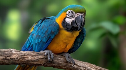 Colorful Parrot on Tree Branch