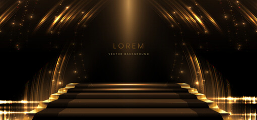 Elegant golden scene glowing with lighting effect sparkle on black background.