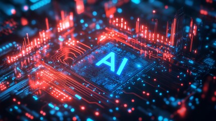 a glowing digital "AI" icon on a circuit board