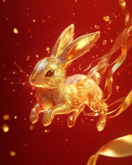 Golden Rabbit Lunar New Year Poster - 3D Zodiac Design for Festive Posters and Calendar Art.