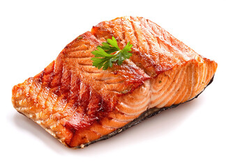 焼いた鮭。白背景。（Salmon roast steak on white background）
