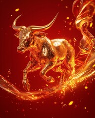 Golden Ox Lunar New Year Poster - 3D Zodiac Design for Festive Posters and Calendar Art.