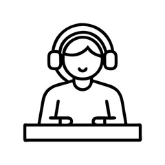 dj with headphones icon, dj with headphones line art - simple line art of dj with headphones, perfect for dj with headphones logos and icons and themed design