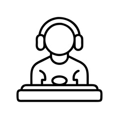 dj with headphones icon, dj with headphones line art - simple line art of dj with headphones, perfect for dj with headphones logos and icons and themed design