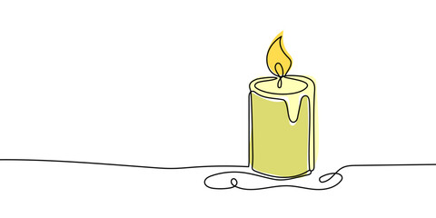 Candle, one continuous line drawing. Isolated on white background. Vector minimalist style
