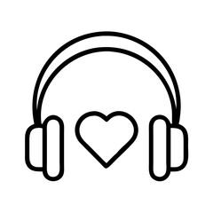 headphones and heart icon, headphones and heart line art - simple line art of headphones and heart, perfect for headphones and heart logos and icons and themed design