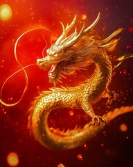 Golden Dragon Lunar New Year Poster - 3D Zodiac Design for Festive Posters and Calendar Art.