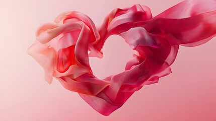 heart made of ribbon on a pink background for valentine's day