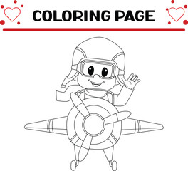 cute boy riding plane coloring page for kids