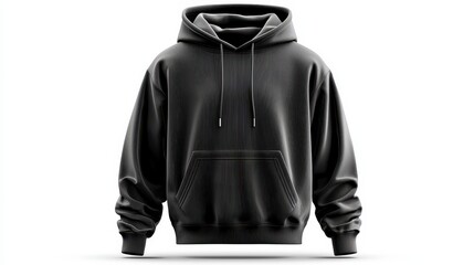 Black hooded sweatshirt isolated on white background.