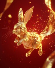 Golden Rabbit Lunar New Year Poster - 3D Zodiac Design for Festive Posters and Calendar Art.
