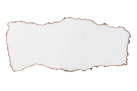 A piece of white paper with burnt edges isolated on a transparent background - Powered by Adobe