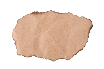 A piece of craft paper with burnt edges isolated on a transparent background
