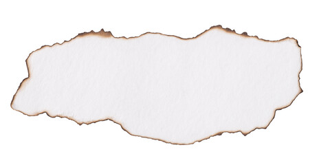 A piece of white paper with burnt edges isolated on a transparent background