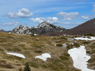 The last remnants of spring snow after a long and harsh mountain winter - Northern Velebit National...