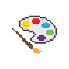 pixel paint Brush  icon. Vector pixel art paint  palette 8 bit for game company logo template 