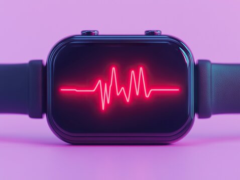 Health monitoring device displaying heartbeat graph digital technology modern environment close-up view wellness concept