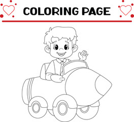 happy business man riding pencil car coloring page for kids