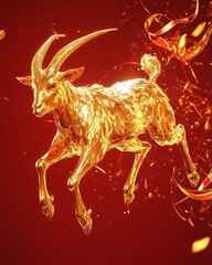 Golden Goat Lunar New Year Poster - 3D Zodiac Design for Festive Posters and Calendar Art.