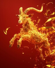 Golden Goat Lunar New Year Poster - 3D Zodiac Design for Festive Posters and Calendar Art.