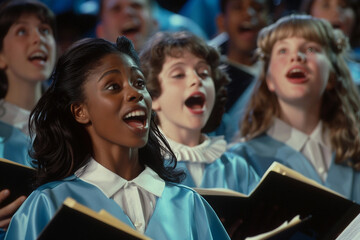 A choir performing songs at church, generative Ai