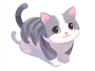 Obraz premium Cute cartoon cat in isometric view in a casual game style isolated on a white background and with a soft render