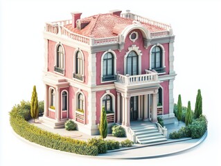 Fototapeta premium Isometric classic house in a casual game style isolated on a white background and with a soft render