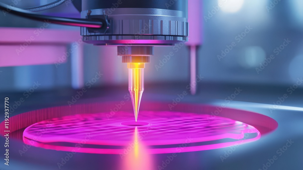 Aufkleber high-tech laser engraving machine in action creating intricate designs on metal surface with vibrant