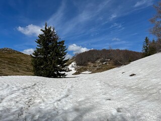 The last remnants of spring snow after a long and harsh mountain winter - Northern Velebit National...