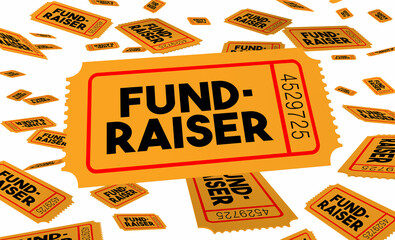 Fundraiser Raffle Tickets Falling Raise Money for Charity Nonprofit 3d Illustration