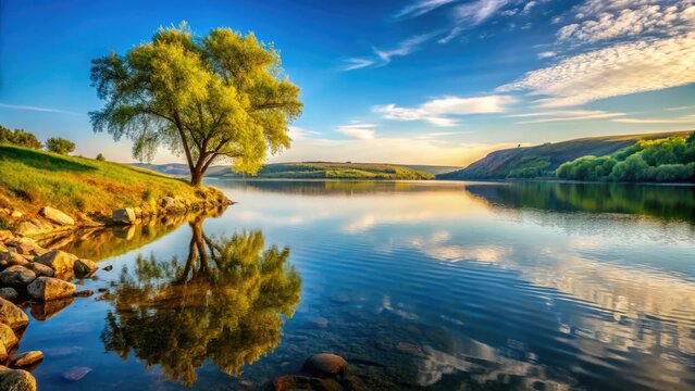 Serene Dniester River: minimalist Eastern European landscape photography.