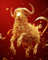 Golden Sheep Lunar New Year Poster - 3D Zodiac Design for Festive Posters and Calendar Art.