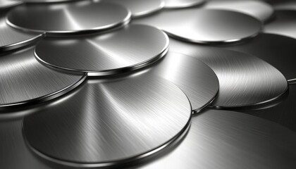 Circular metal pieces create a textured pattern, highlighting their sleek surfaces